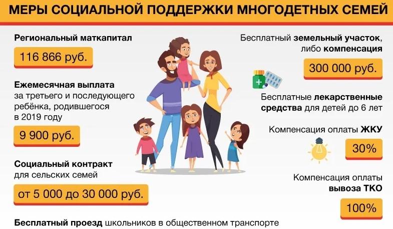 На фото описаны меры поддержки многодетных семей в России.